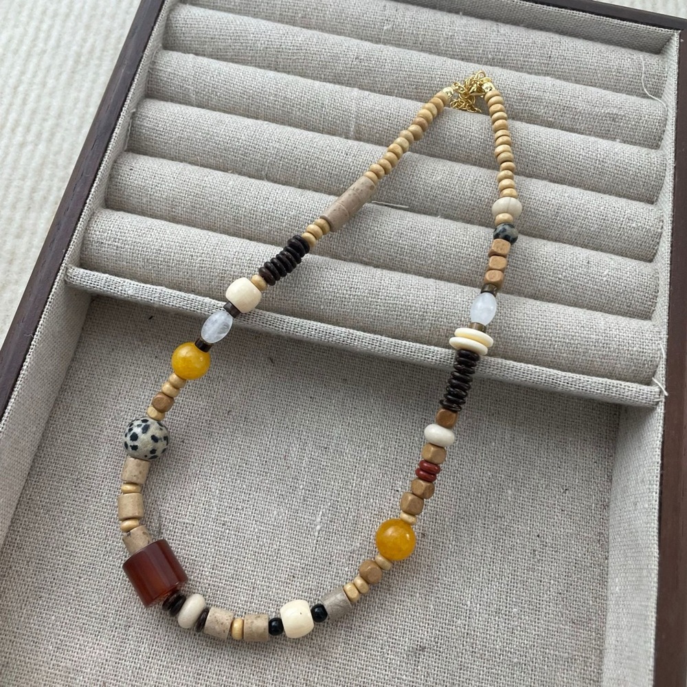 FINAL SALE!! Multicolor Natural Gemstone Wood Beaded Necklace